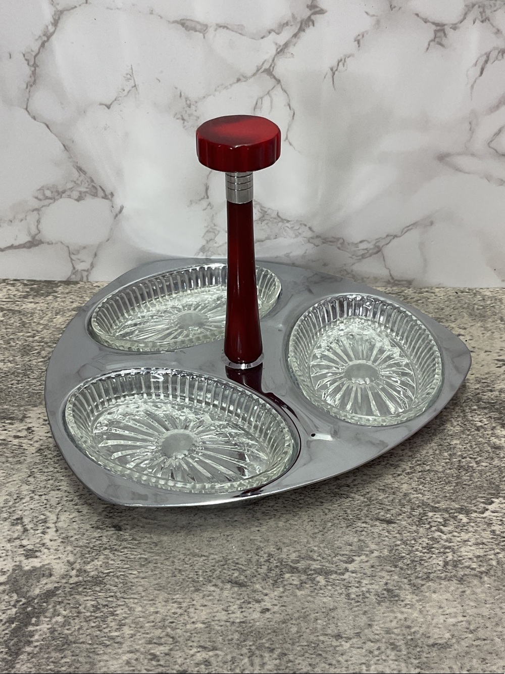 Vintage Mid Century Glo‑Hill Gourmates Atomic Relish Tray